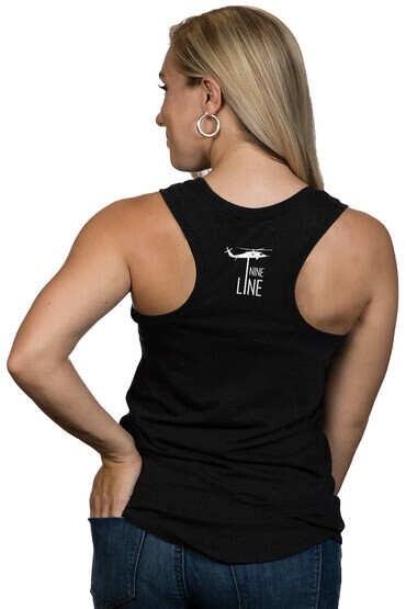 Nine Line Women's Lonestar Racerback Tank Top in Black with nine line logo on the back